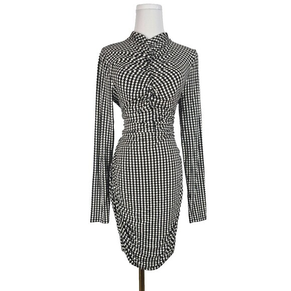 Veronica‎ Beard Houndstooth Ruched Dress Size Medium Black and White - Picture 1 of 9